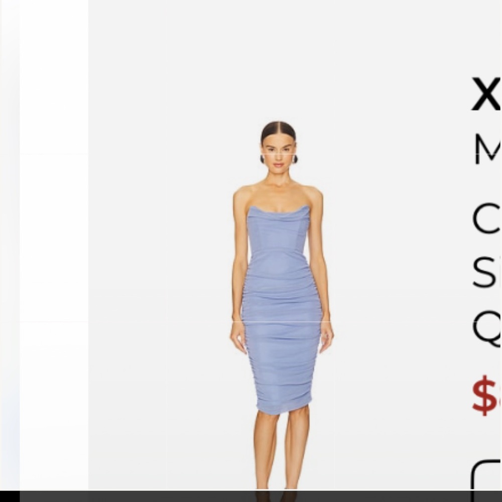 Michael Costello Periwinkle Ruched Strapless Midi Dress